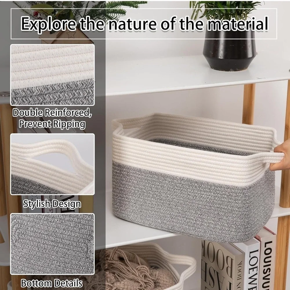 NEW Elegant Gray and White Storage Baskets - Set of 3